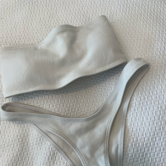 ZAFUL Women's White Bandeau Bikini Set High Cut Strapless Sexy Bathing Suit - Picture 4 of 11